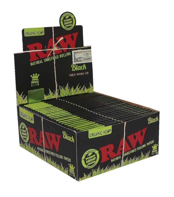 RAW ORGANIC BLACK King Size Slim 32 Papiere BOX/50 Packungen